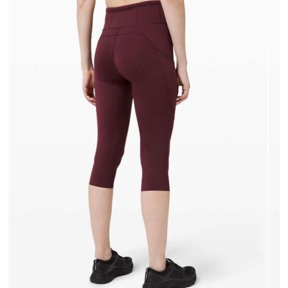 Lululemon Fast and Free Crop II 19" *Non-Reflective Cassis Burgundy Size 4 - Picture 2 of 6